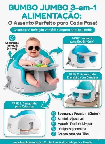 Cadeira de Alimentação Bumbo Multi Assento 3 em 1 Azul com Bandeja