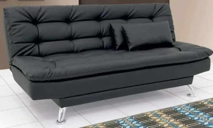 Vende- se Sofá-cama usado 3 Lugares Casal Couro Sintético Preto