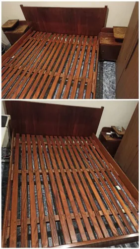 Cama casal madeira + 2 criados mudo