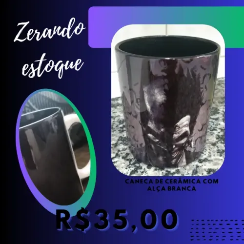 Caneca de cerâmica com interior preto - Batman e Coringa