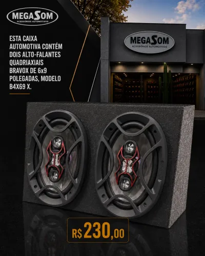 Caixa Automotiva com 2 Alto-Falantes Quadriaxiais Bravox 6x9 B4X69 X