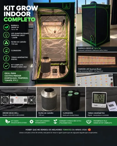 Kit Grow Indoor Completo 1x1 Grow Up + Quantum Board Samsung + Filtro 150mm + clonadora