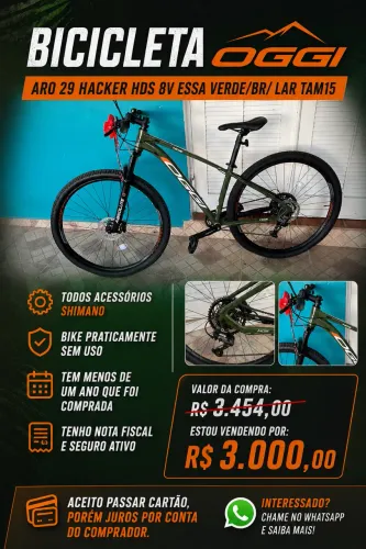 BICICLETA OGGI ARO 29 HACKER HDS 8V ESSA VERDE/BR/ LAR TAM15