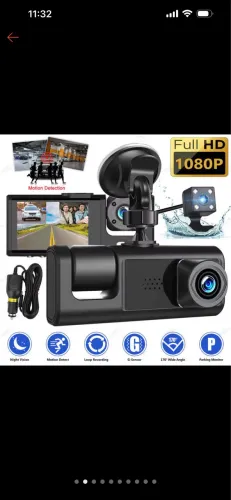 Câmera Veicular Full HD 1080p 3 Lentes (Frontal + Interna + Traseira) com Tela LCD