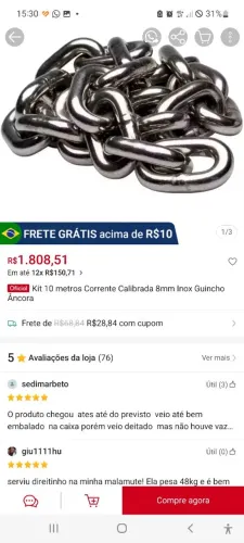 Corrente inox 6 metros