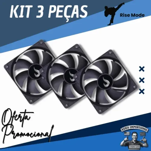 Kit ventiladores Cooler Rise Mode preto 3 peças sem rgb enviamos