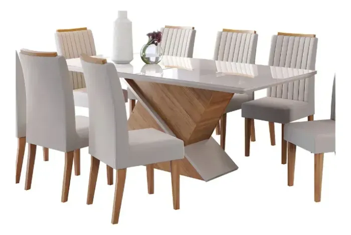 Mesa de Jantar Grande com Tampo de Vidro (8 Lugares)