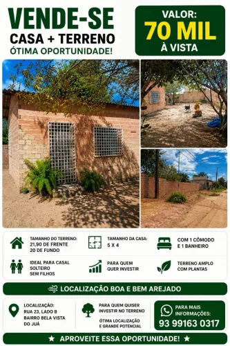 Terreno com Casa 5x4 dentro do terreno.