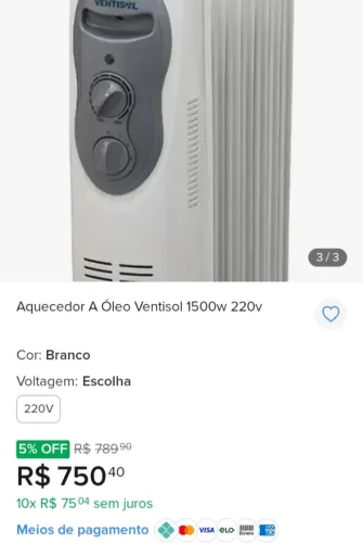 Aquecedor Ventisol 1500w 220v