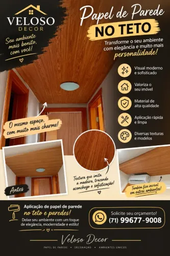 Aplicação Papel de parede no Teto