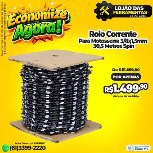 Rolo Corrente Para Motosserra 3/8x1,5mm 30,5 Metros Spin