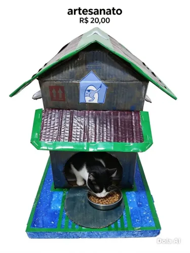 Casinha artesanal para gatos de estimação