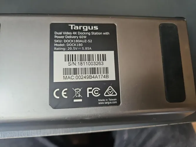 Dock Station Targus DOCK180 USB-C Dual 4K HDMI/DisplayPort + Fonte Original