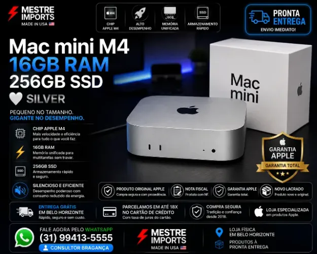 Mac mini M4 16GB RAM 256GB SSD Silver - Novo - Nota Fiscal