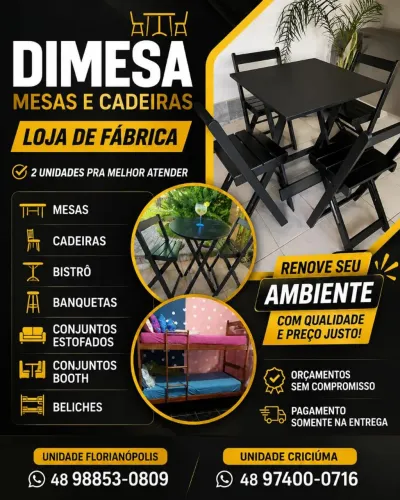 Cadeiras e mesas direto da fábrica. Pague na entrega