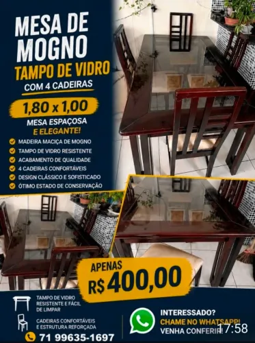 Vendo mesa de mogno do Lar Shopping motivo mudança bo. Estado!