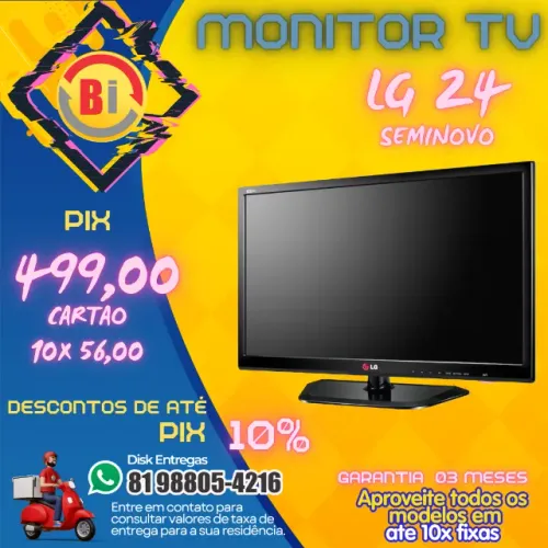 TV Monitor LG - Preto Brilhante LED 24" 24MN33N - em ate 10x Fixas 