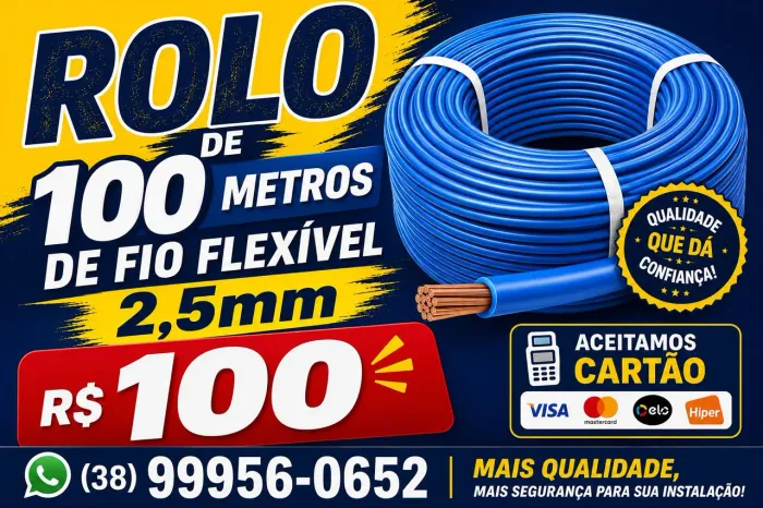 Rolo com 100 metros de fio flexivel 2,5mm 