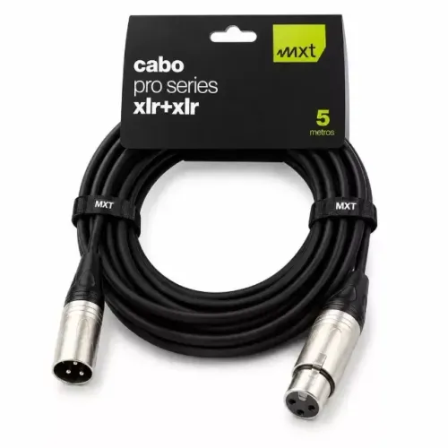 Cabo Microfone XLR Macho XLR Fêmea 5m MXT Profissional Para Mesas De Som