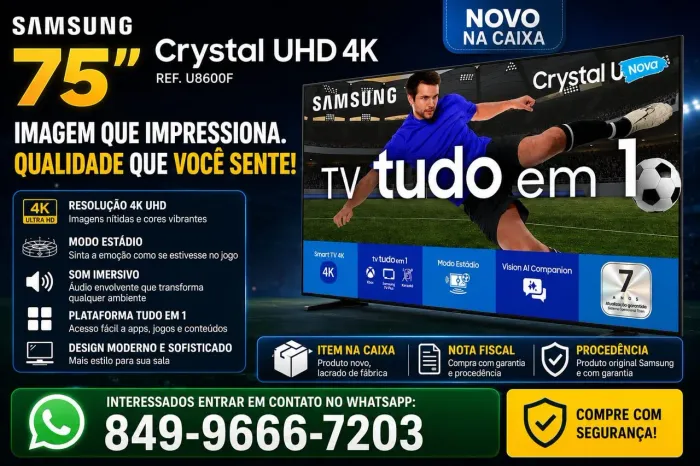 TV 75 POLEGADAS, NOVA COM NOTA FISCAL