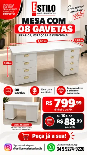Mesa 08 Gavetas com 1.40 largura