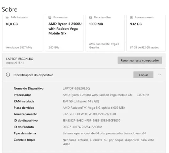 Notebook Acer Aspire 3 Ryzen 5 | 16GB RAM | 1TB | Acompanha teclado Logitech