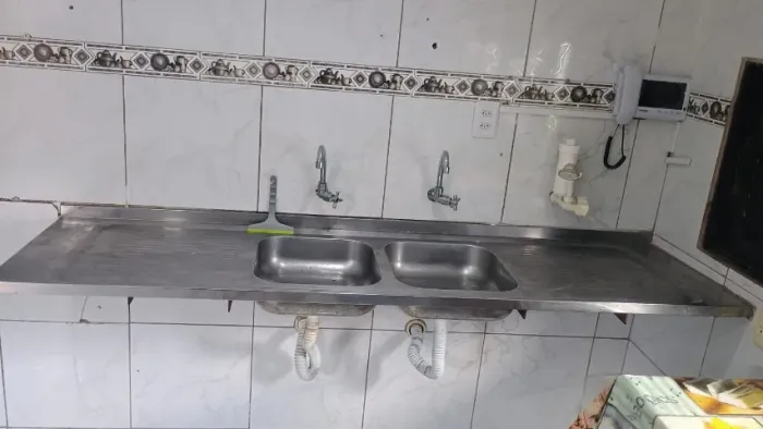 Pia cozinha com 2 cubas aço inox 198x54