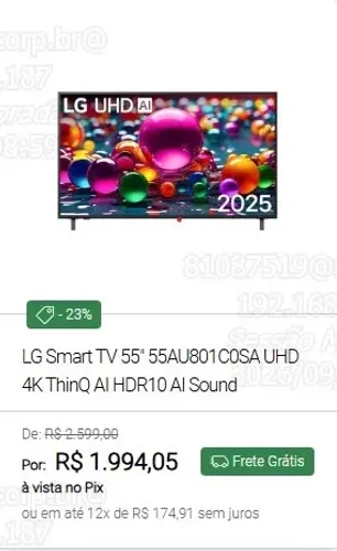 Tv LG 55? Smart 4k NOVA 