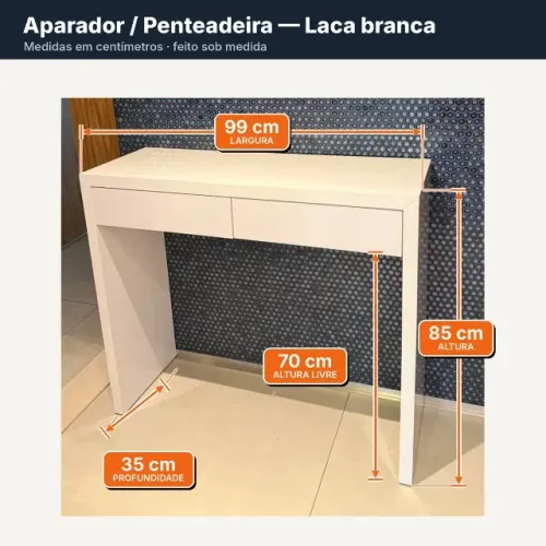 Aparador Penteadeira Laca Branca 2 Gavetas