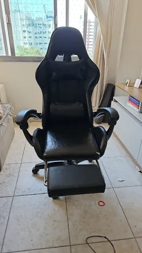 Cadeira Gamer Prizi Presidente Preta Ergonomica com Apoio Pés e Cabeça