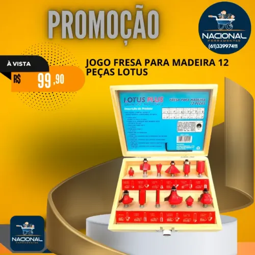 Jogo Fresas Tupia Lotus Haste 6mm Madeira 12 Peças