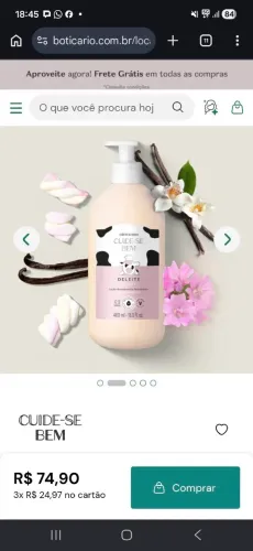 Loção Desodorante Hidratante Corporal Cuide-se Bem Boticário Deleite 400ml<br>R$ 50,00