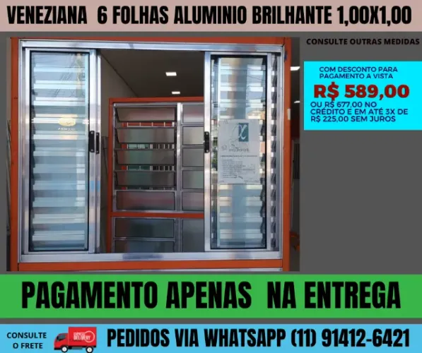 janela aluminio veneziana 6 folhas com vidros