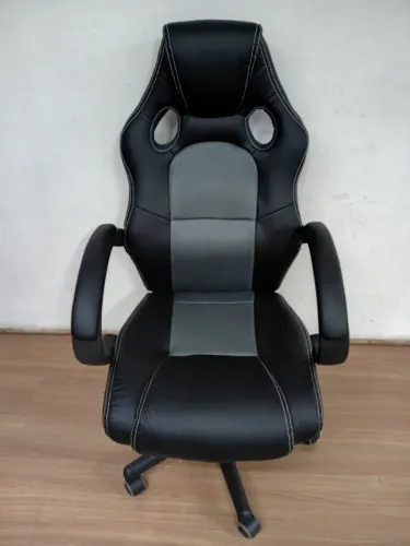 Cadeira Gamer em couro PU Preta com Cinza