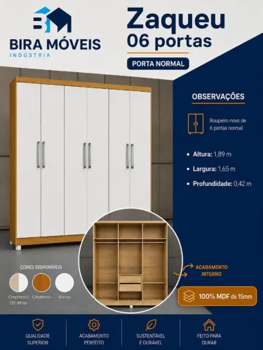 GuardaRoupas 100% MDF 6 Portas 4 Gavetas 6 Espelhos - ZAQUEU