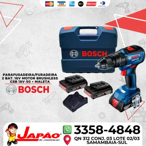 Parafusadeira Furadeira Profissional 2 Bat. 18V Motor Brushless + Maleta Bosch GSB 18V-50