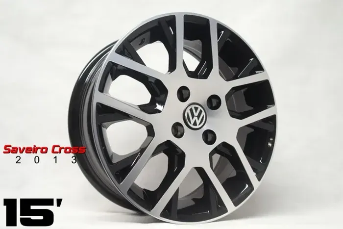 Roda aro 15 Vw saveiro Cross preta com diamantado 4x100 jogo