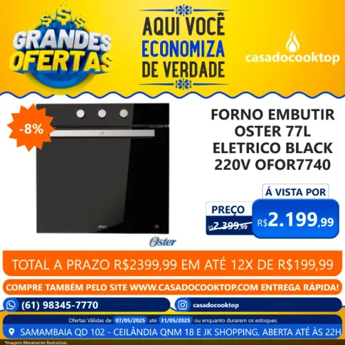 Forno embutir oster 77l eletrico black 220v