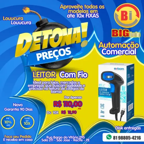 Leitor de Cód. de Barras Exbom - S/fio - Novo - Em Ate 10x Fixas
