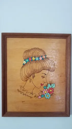 Quadro em madeira pirografada 
