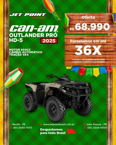QUADRICICLO CAN-AM OUTLANDER HD5 PRÓ 500 2025, Motor 650cc, 4x4, PARCELO 36x