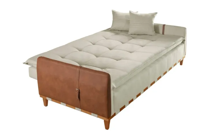 Sofá cama com braço em couro