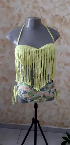 Biquíni feminino verde com franjas tam.GG