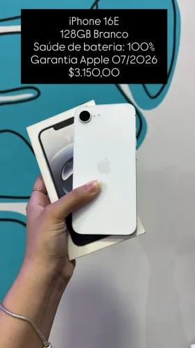iPhone 16E / Branco / Saúde de Bateria: 100% / Garantia Apple 07/2026 / $3.150