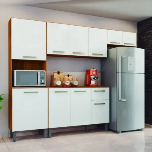Armário De Cozinha Completo Mila Modulada Carvalho/Off White - Para Pronta Entrega 