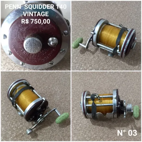 CARRETILHA DE PESCA USADA EM BOM ESTADO MARCA PENN MODELO SQUIDDER VINTAGE 140 ( MARRON )