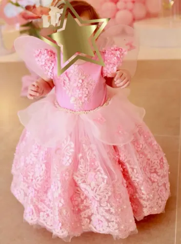 Vestidos Mãe e Filha - Tema Jardim Encantado (Borboleta)| Rosa Bordado em Tule