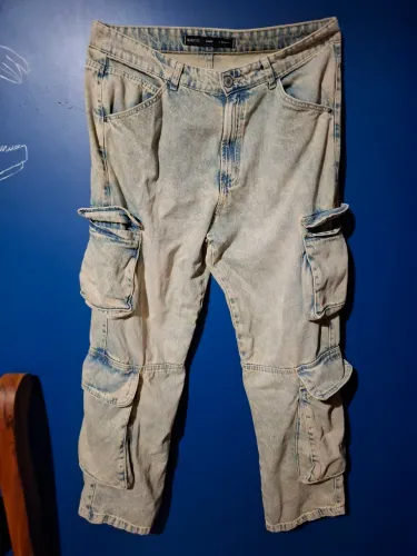 Calça Jeans Cargo Baggy Azul Claro