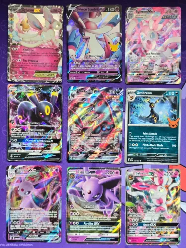 Cartas Eveelution Umbreon, Glaceon, Espeon, Leafeon - Pokemon TCG - Valores na descrição