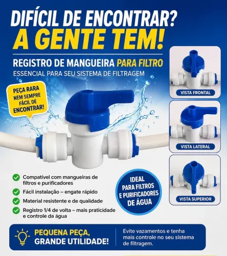 Registro para mangueira de purificadores de água